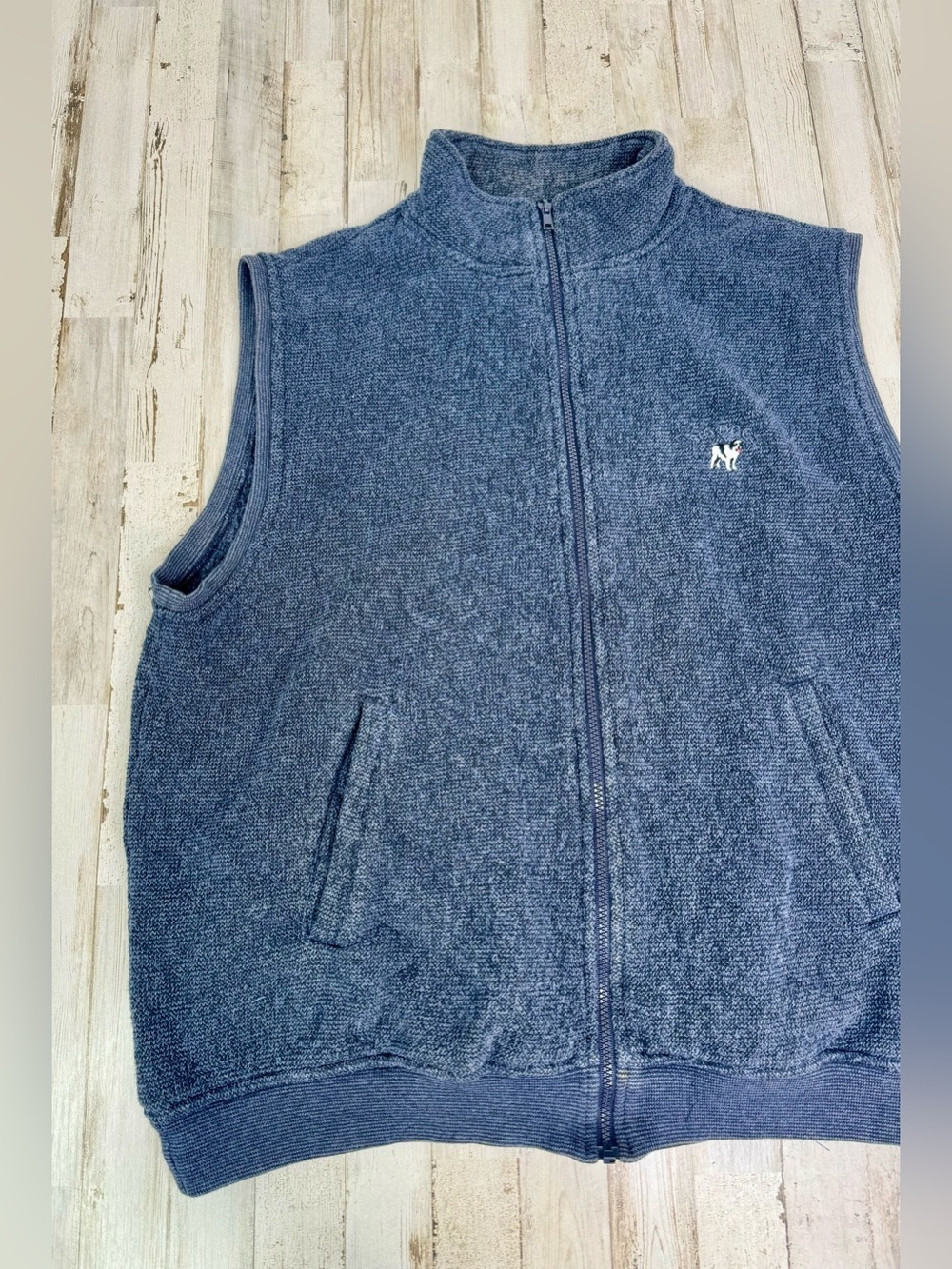 VTG Big Dogs Sweater Mens XL Blue Full Zip Mock Neck Pockets Vest Sleeveless - Picture 3 of 9